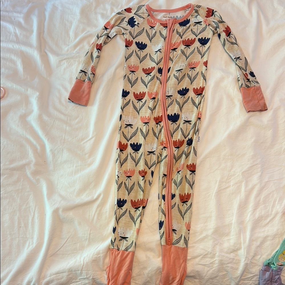 Little Sleepies Floral Footie - Cream and Pink